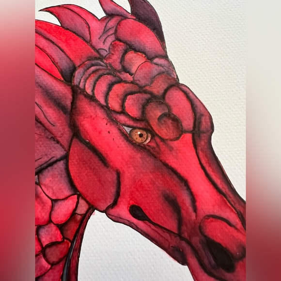 Red Dragon Watercolor Painting – 8x10 Original Art - Picture 2 of 4